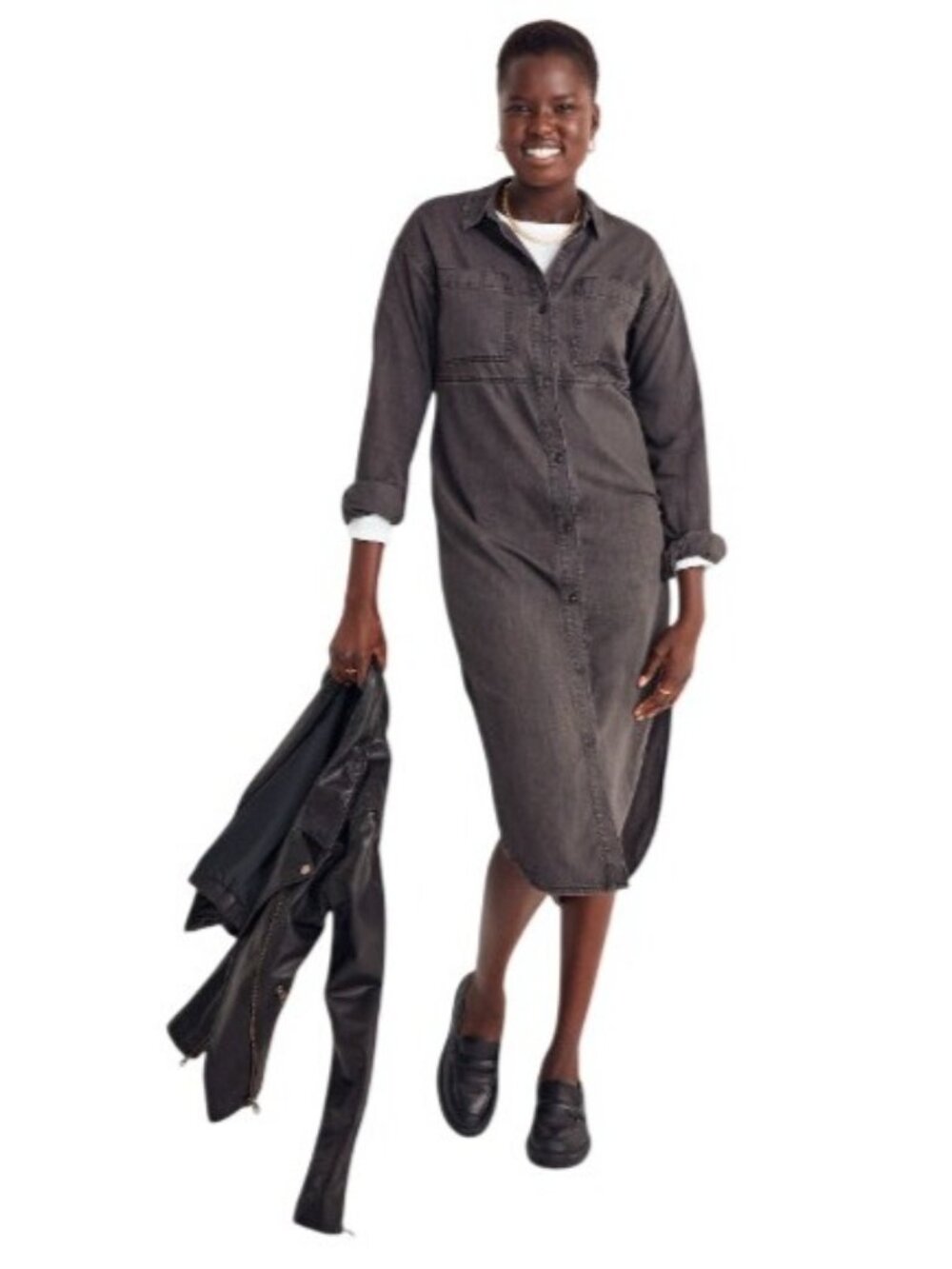 Madewell Denim Button-Front Midi Shirtdress in Lunar Wash Women's Size Large